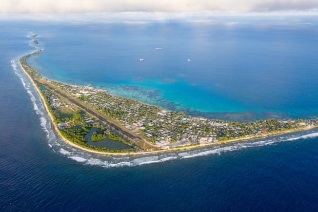 An aerial view of Fongafale island, home to the Tuvaluan capital of Funafuti