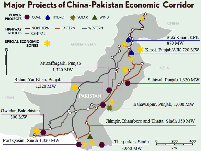 Map showing major projects of China-Pakistan Economic Corridor [13 ...