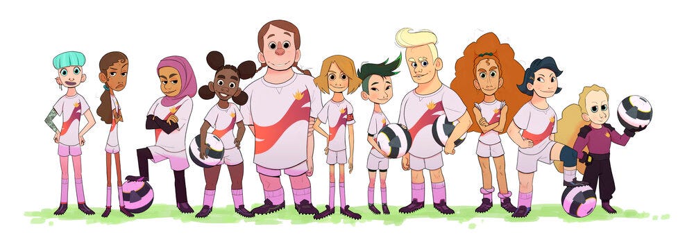 The Manchester women’s football group  –  illustration by Blanca Sobrino
