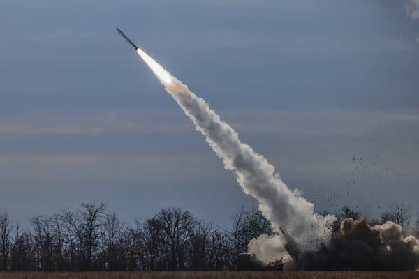 A Ukrainian High Mobility Artillery Rocket System, or HIMARS, firing on Russian positions in the Kherson region in November.