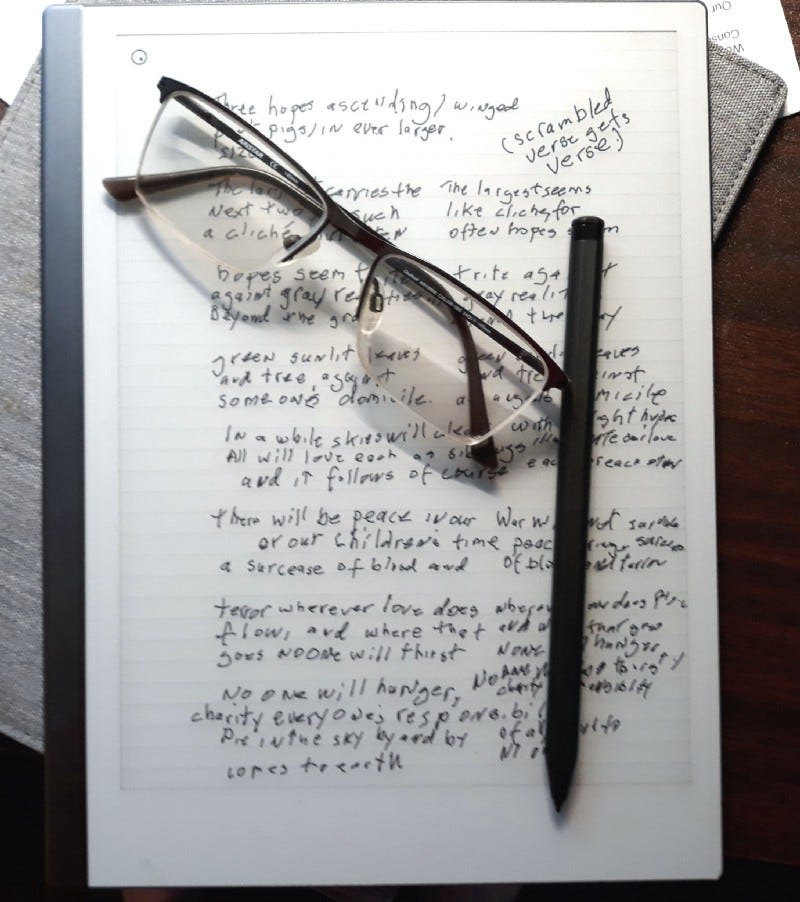 Handwritten notes on electronic paper.