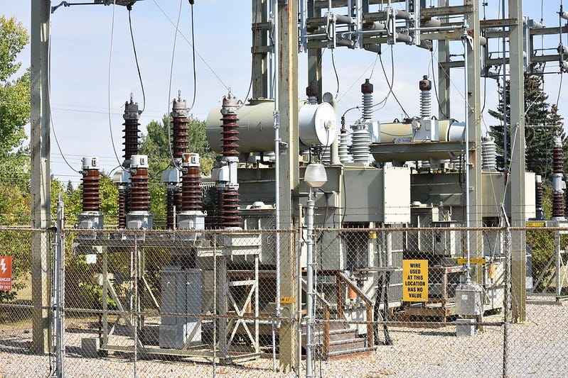 A transformer in a power substation.