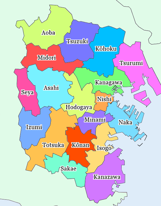 Map of the districts of Yokohama