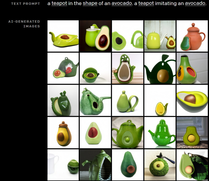 “A teapot in the shape of an avocado“ generated by DALL E; source: Medium