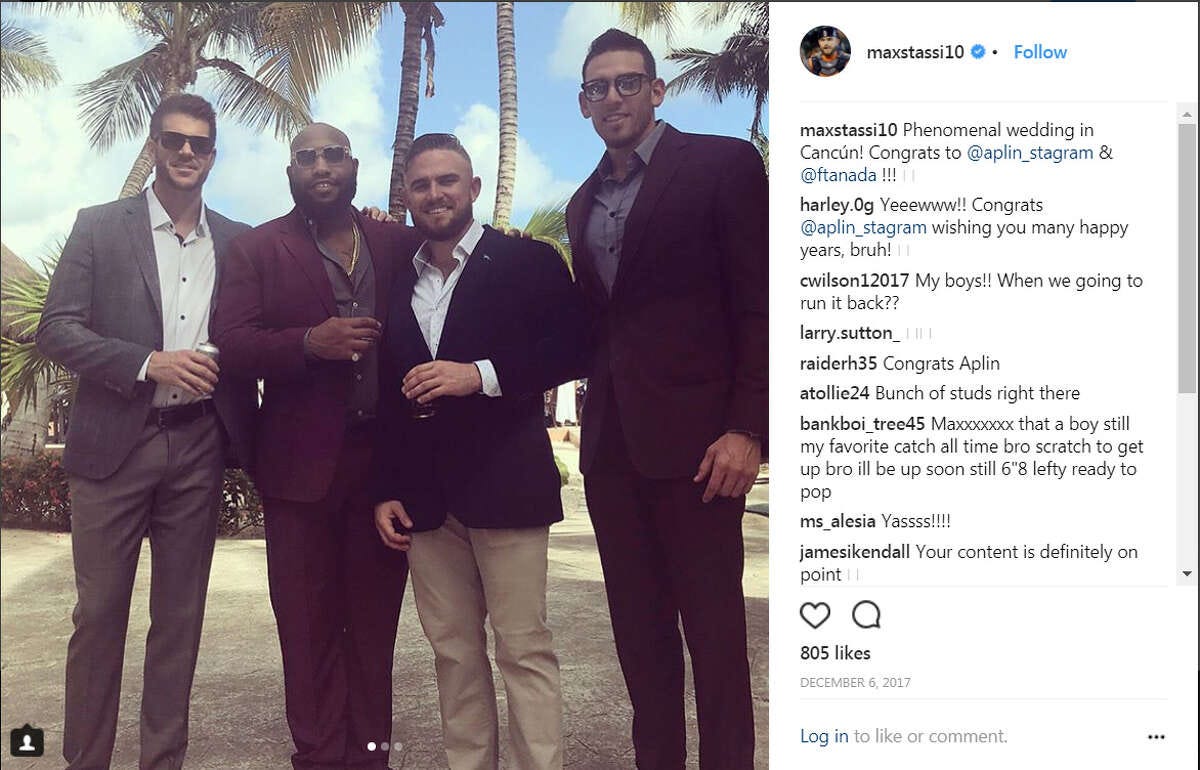 James Hoyt, Jon Singleton, Max Stassi and Joe Musgrove ... Attended the wedding of their former minor league teammate Andrew Aplin in Cancun. (Instagram)