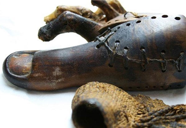 A 3,000-year-old prosthetic big toe unearthed in Egypt. Source: Jacky Finch / University of Manchester