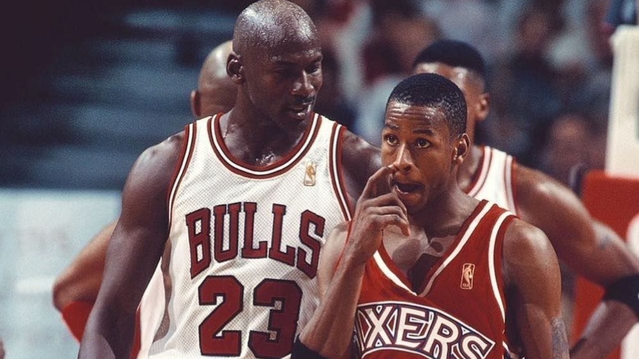Michael Jordan still hasn&amp;#39;t forgiven Allen Iverson for crossing him over”:  Shannon Sharpe talks to the Sixers legend about hitting the &amp;#39;GOAT&amp;#39; with his  iconic crossover - The SportsRush
