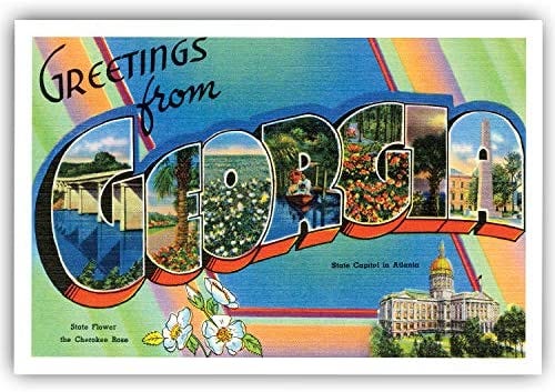Amazon.com : GREETINGS FROM GEORGIA vintage reprint postcard set of 20  identical postcards. Large letter US state name post card pack (ca.  1930's-1940's). Made in USA. : Office Products