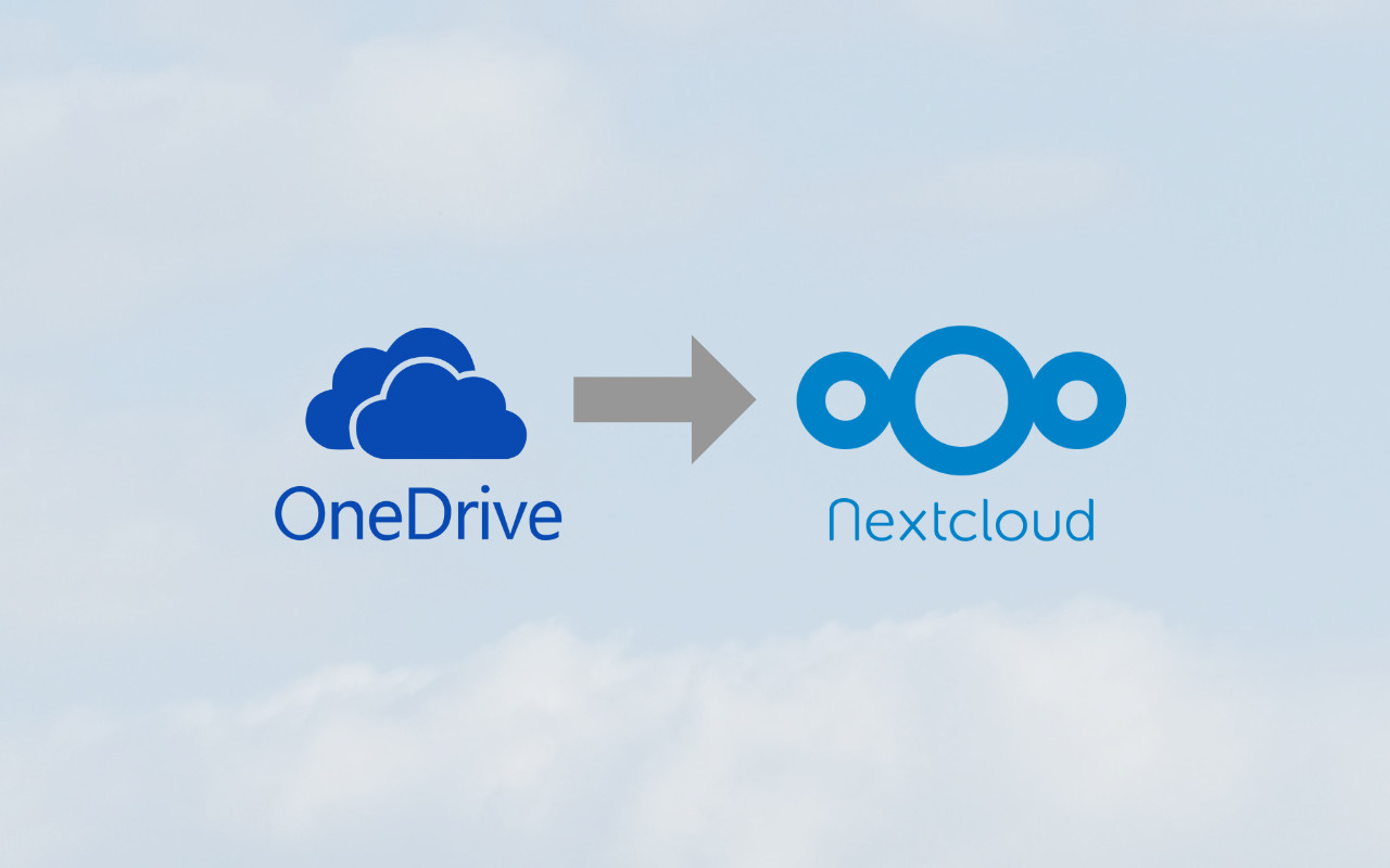 The OneDrive logo and the Nextcloud logo connected with an arrow going from OneDrive to Nextcloud.