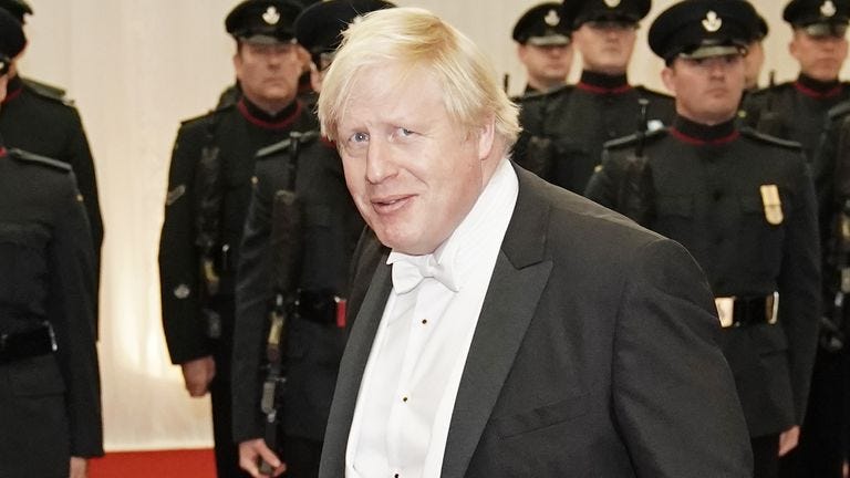 Prime Minister Boris Johnson arrives for the annual Lord Mayor&#39;s Banquet at the Guildhall in central London. Picture date: Monday November 15, 2021.
