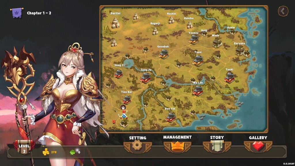 Layout of the world map, with one of the girls on the left