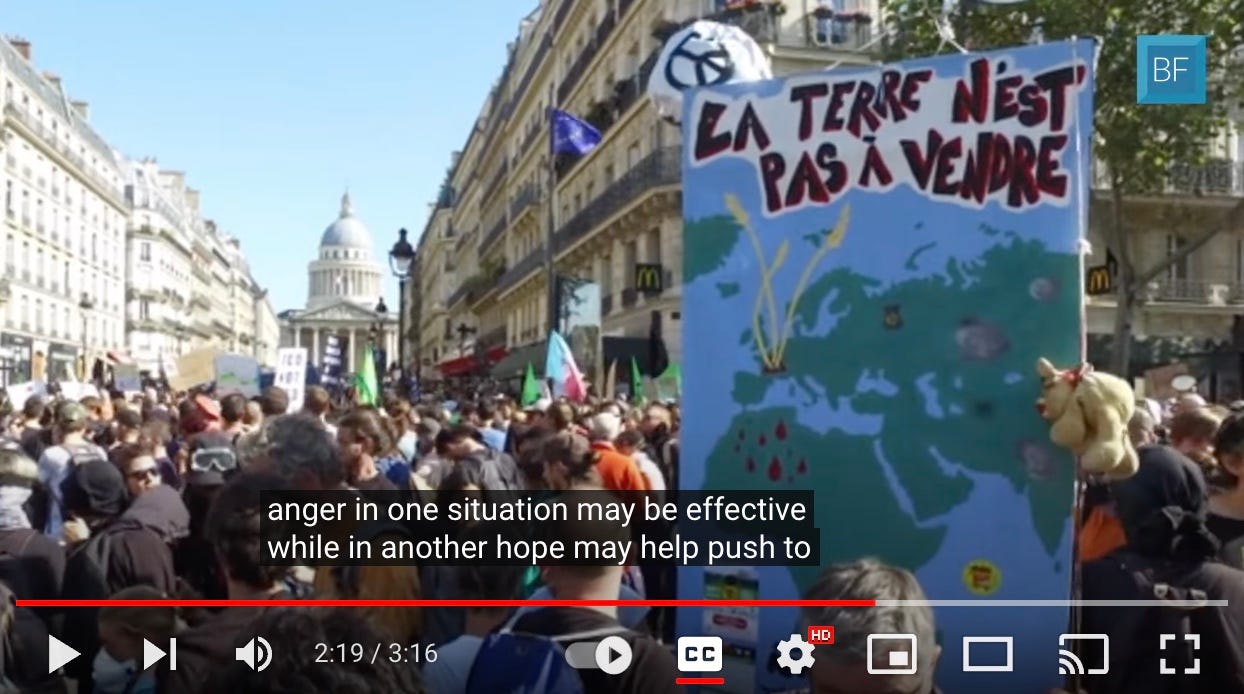 Climate protest. CC: "anger in one situation may be effective while in another hope may help push to"