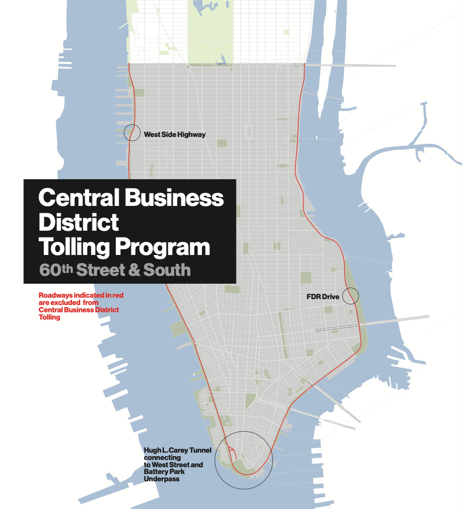 A map of the Central Business District (CBD) congestion pricing zone