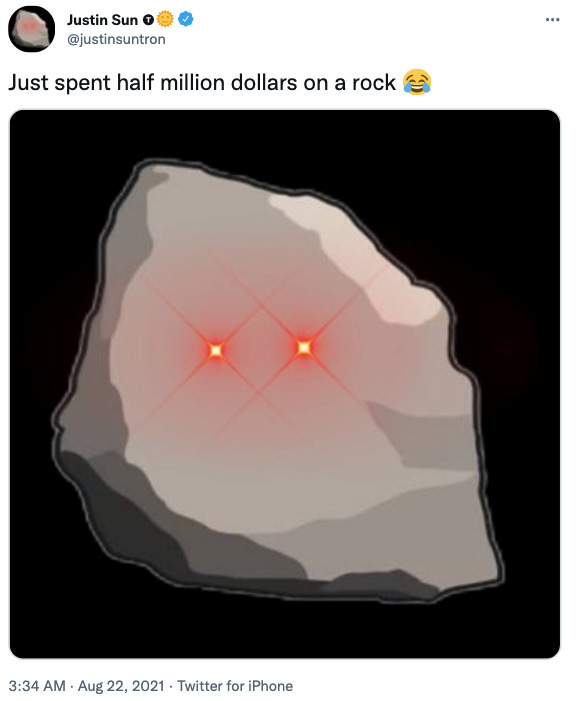 Justin Sun Buys NFT of a Rock for More Than Half a Million Dollars