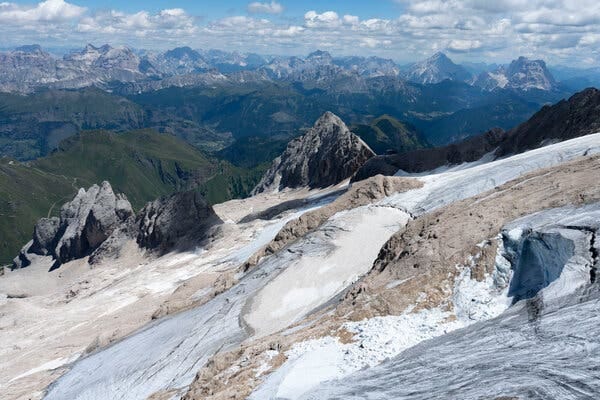The area of the Marmolada glacier where a section broke off, killing at least nine people.