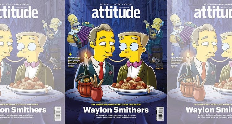 Waylon Smithers s přítelem na obálce gay magazínu Attitude