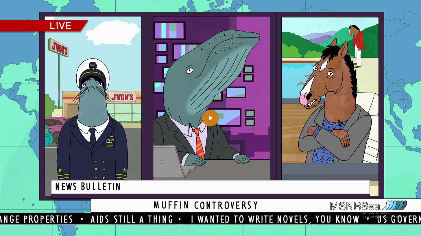 So I just started the show at laughed pretty loud at the randomness of  MSNBSea's news. : BoJackHorseman
