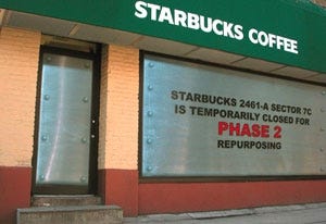 The front of a temporarily closed Starbucks in Canton, OH.