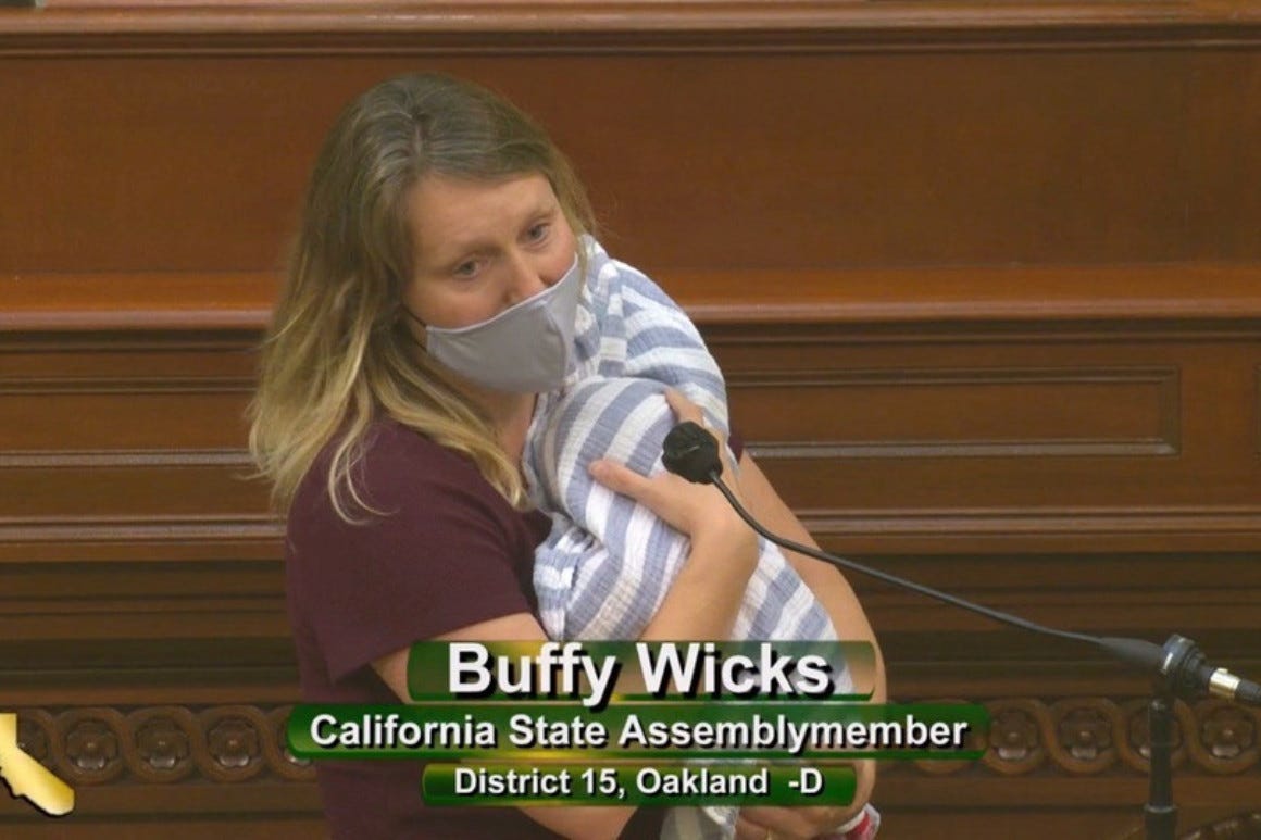 Assemblymember Buffy Wicks participates in floor session on the Legislature's final night, shortly before a midnight deadline. She did not qualify for a high-risk coronavirus waiver, her office said.