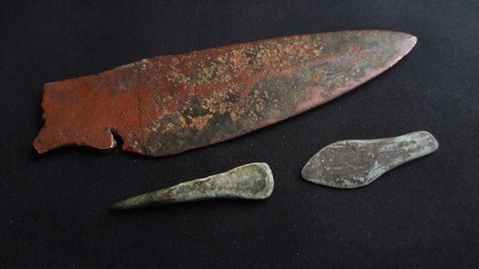 Bronze Age Dagger and Pair of Bronze Tools - 3 pcs - Catawiki
