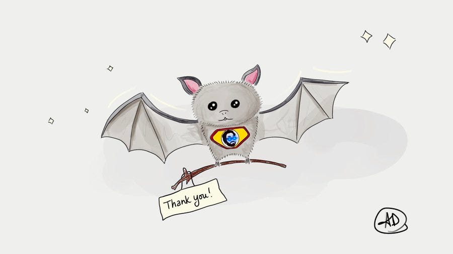 Bat holding up a thank you sign