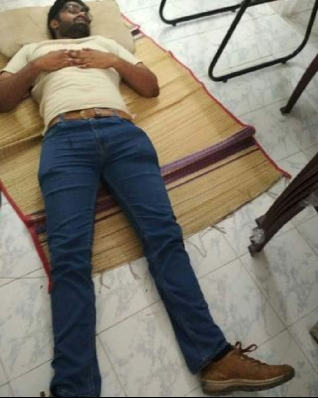The Jason Samuel sleeping on a mat