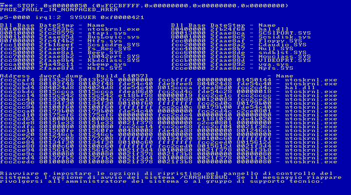 Windows NT 3.1 blue screen is just a huge grid of numbers with little human readable text.