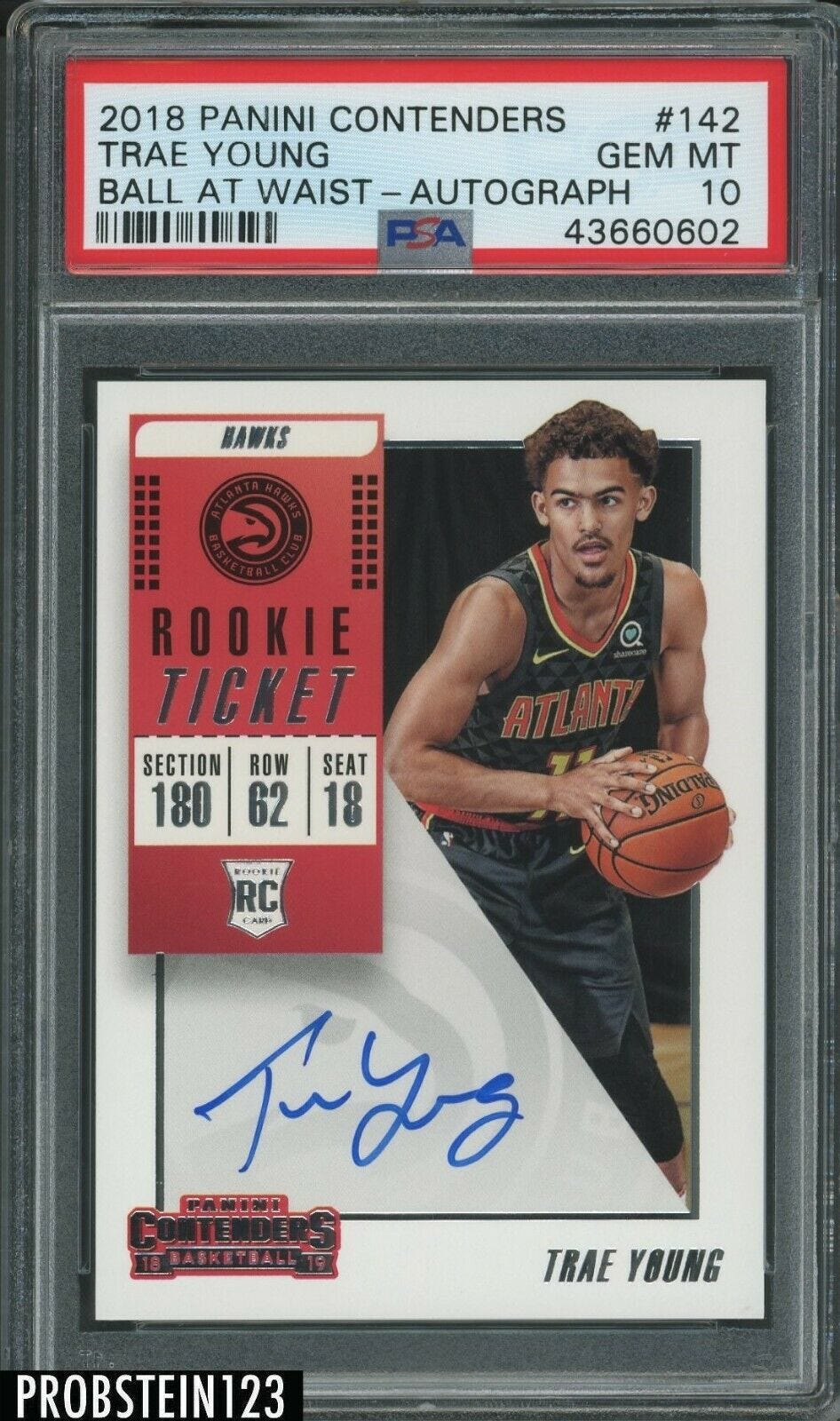 Image 1 - 2018-19-Panini-Contenders-Rookie-Ticket-Trae-Young-RC-AUTO-Ball-At-Waist-PSA-10