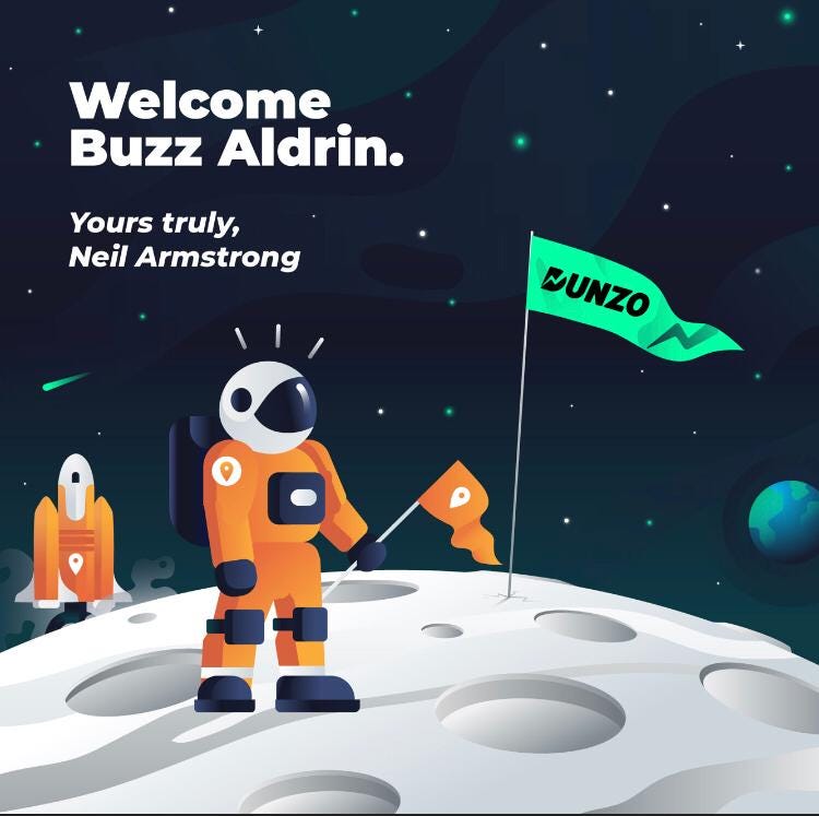 Dunzo on Twitter: "Hey #SwiggyStores, Welcome to our 'space'. With love,  Dunzo *moonwalks out of an awkward situation*… "