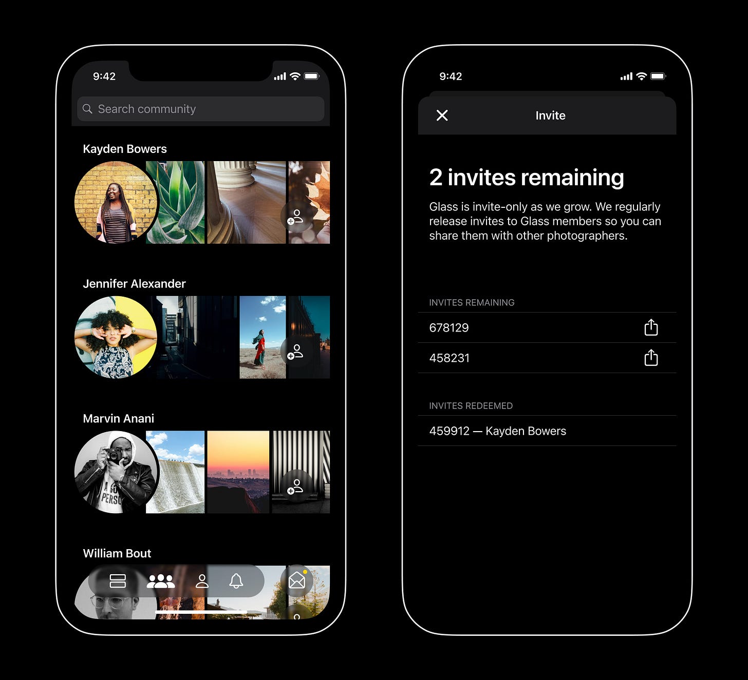 Screenshots of Glass