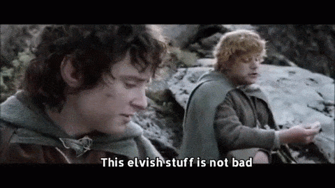 A gif of Frodo and Sam enjoying lembas bread