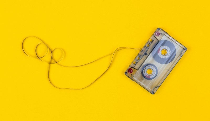 tape cassette on a yellow background
