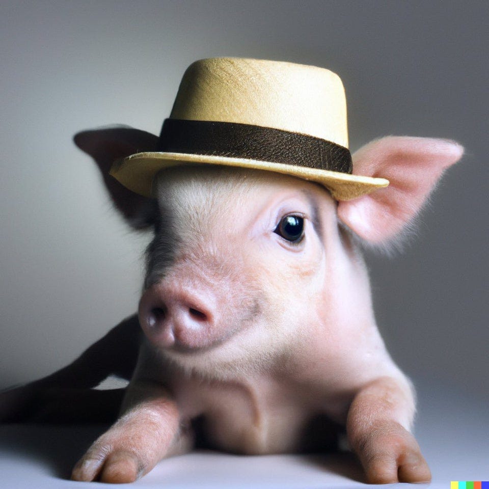 r/dalle2 - A detailed photograph of a piglet wearing a small fedora, studio lighting