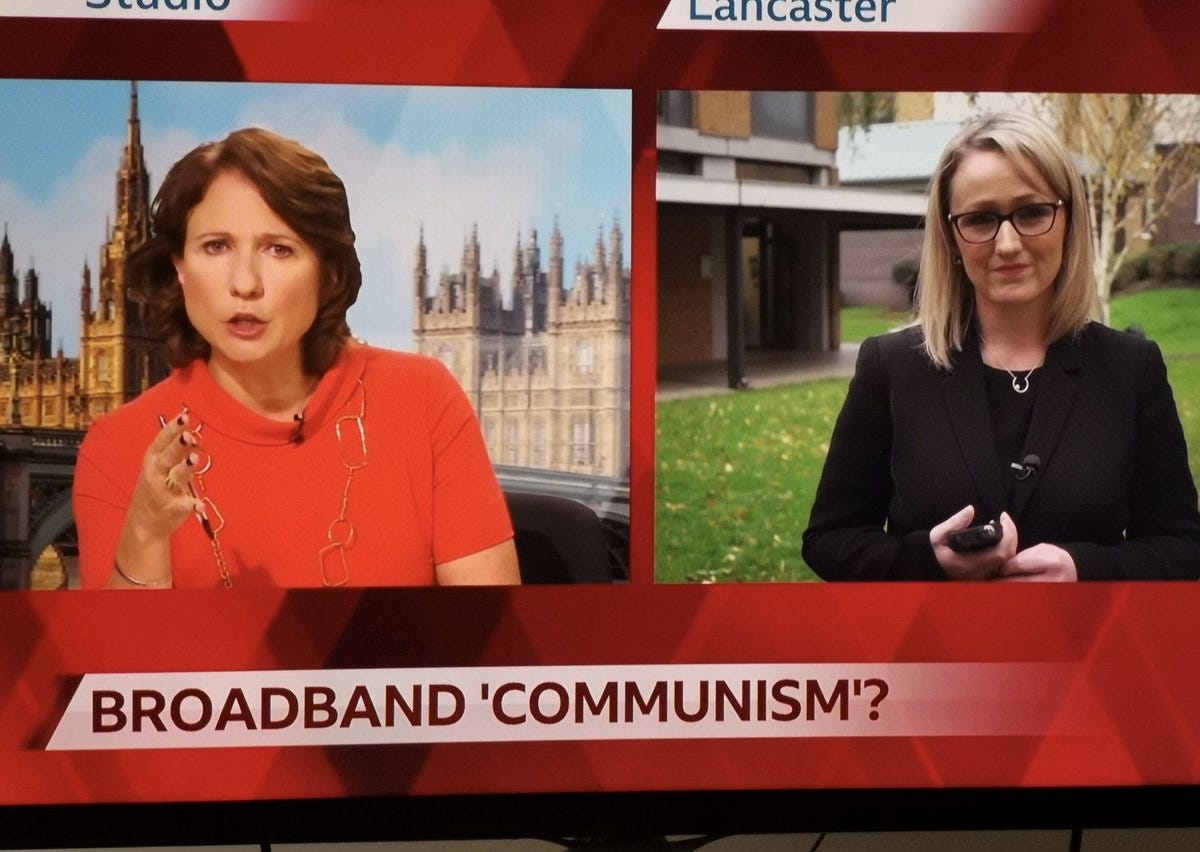 Rob Burley on Twitter: "Here Aaron goes again pretending he doesn't  understand what quote marks are. We quoted Neil McRae who called Labour  plans “broadband communism” in the interview with RLB. She