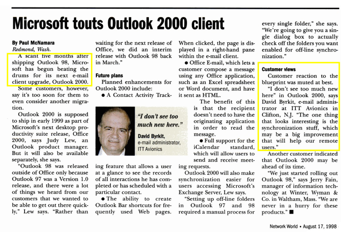 Microsoft touts Outlook 2000 client