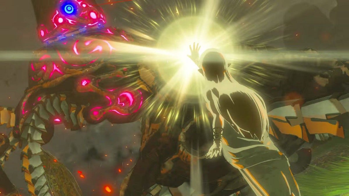 Princess Zelda owning a swarm of Guardians with the Triforce; one of her most badass moments in the series.