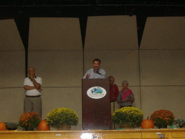 Our local Delegates and Senators got a turn at the podium. From left, State Senators Lowell Stoltzfus and Rich Colburn (at podium), Delegate Page Elmore and Delegate Addie Eckardt.