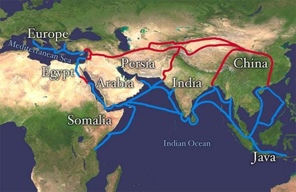 Early Trade Routes between Europe and Asia.  (Public Domain)