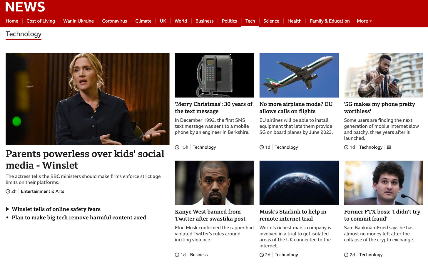 BBC News Tech News page