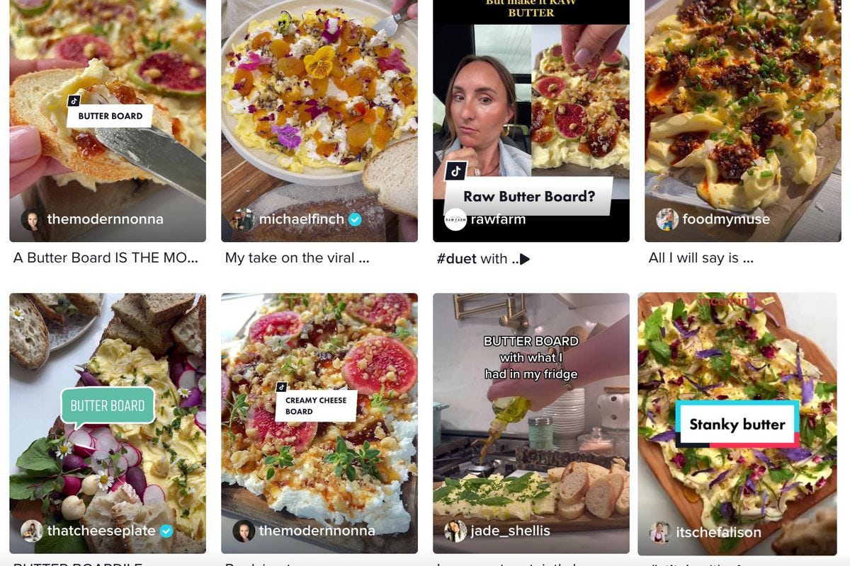 A screenshot of a TikTok page featuring butter boards