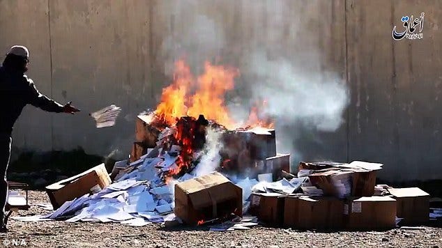 Pile of books burning