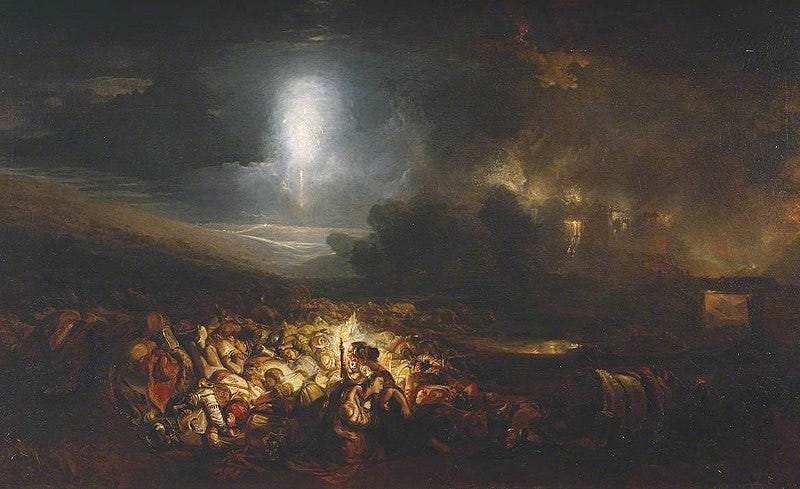 Peinture du champ de bataille de Waterloo, Belgique, par William Turner, 1818