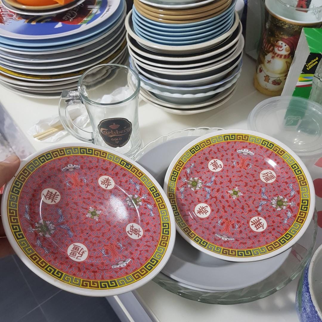 Classic chinese plate (longevity print), Furniture & Home Living,  Kitchenware & Tableware, Coffee & Tea Tableware on Carousell
