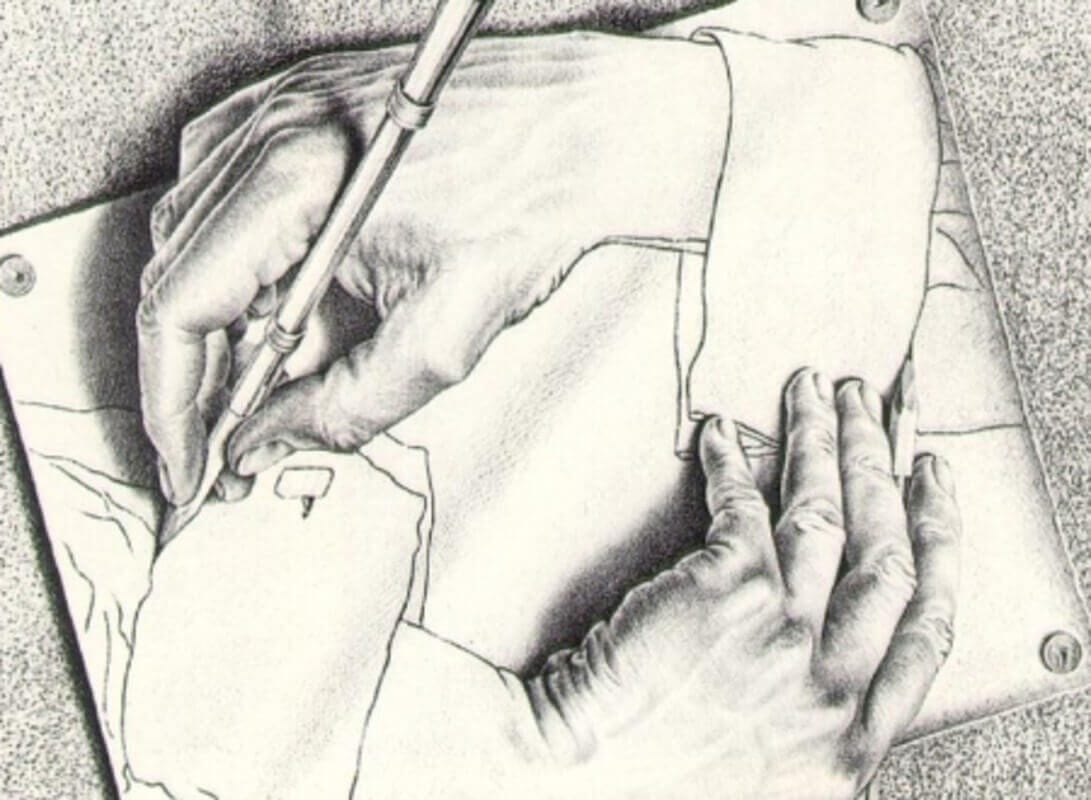 Cornelis Escher. Mani che disegnano. Litografia, 1948 | Katarte