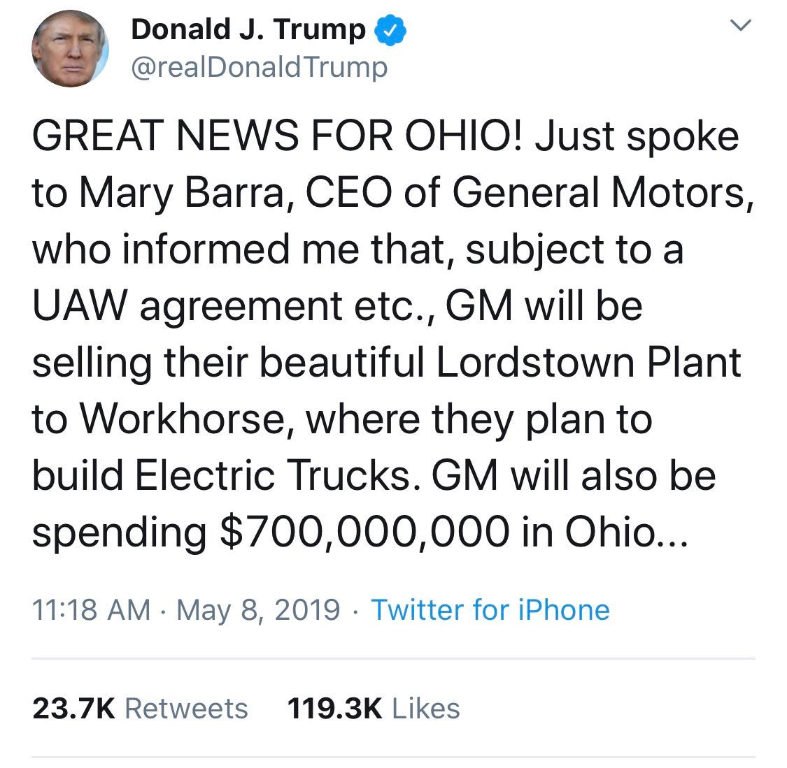 Daniel Dale on Twitter: &quot;GM sold the Lordstown plant facility last year.  Trump boasted about this on Twitter.… &quot;