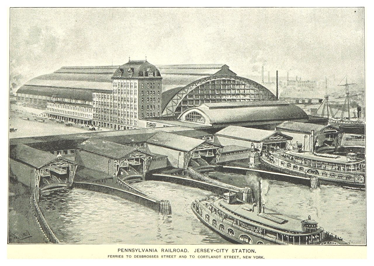 sketch of vast station building and feryy operation