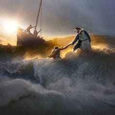 Why did you doubt   Jesus walks on the water poster poster canvas High quality resin-coated photo base paper. Satin photo finish, maximum color gamut, dmax, and image resolution