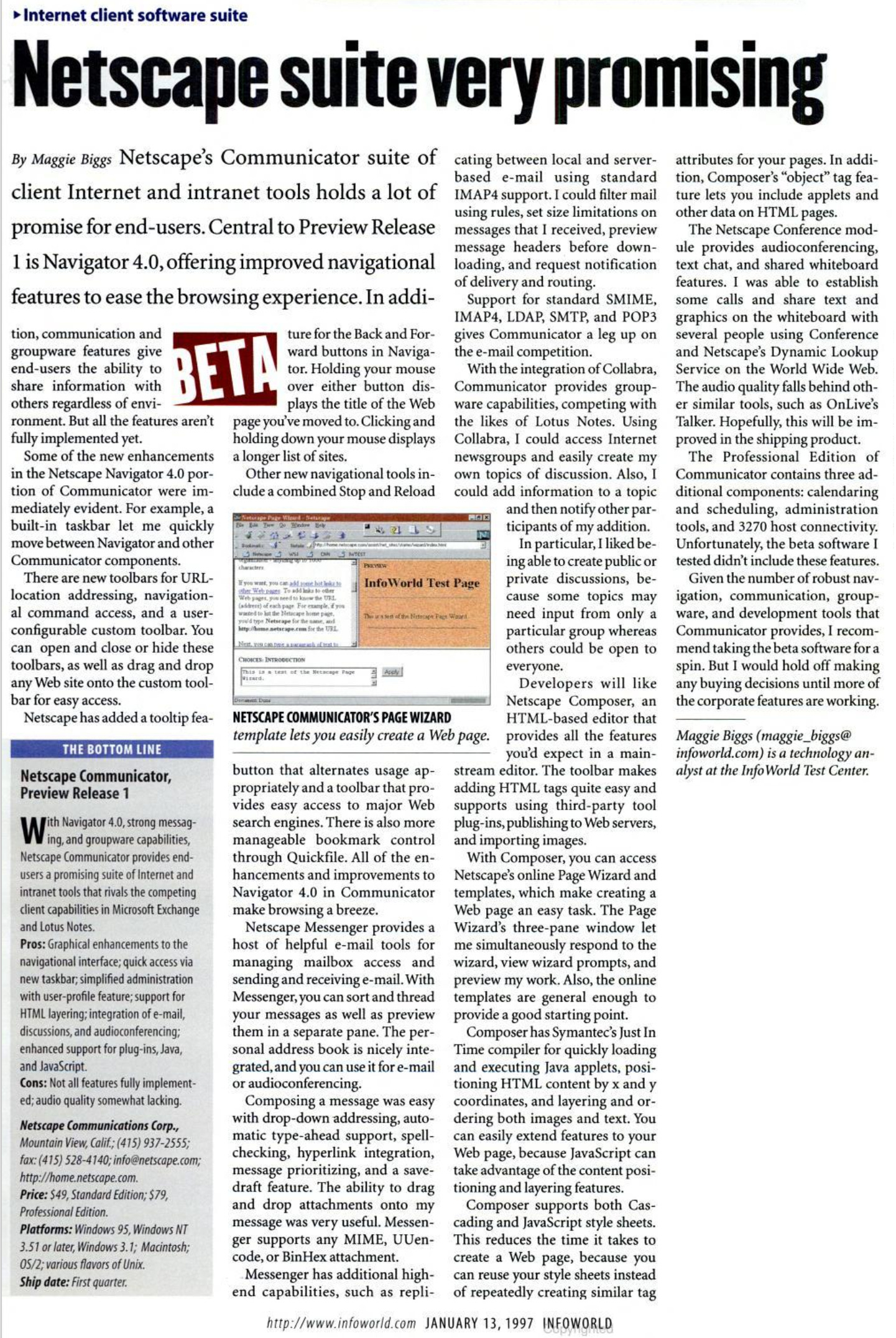 Scanned article "Netscape Suite very promising"