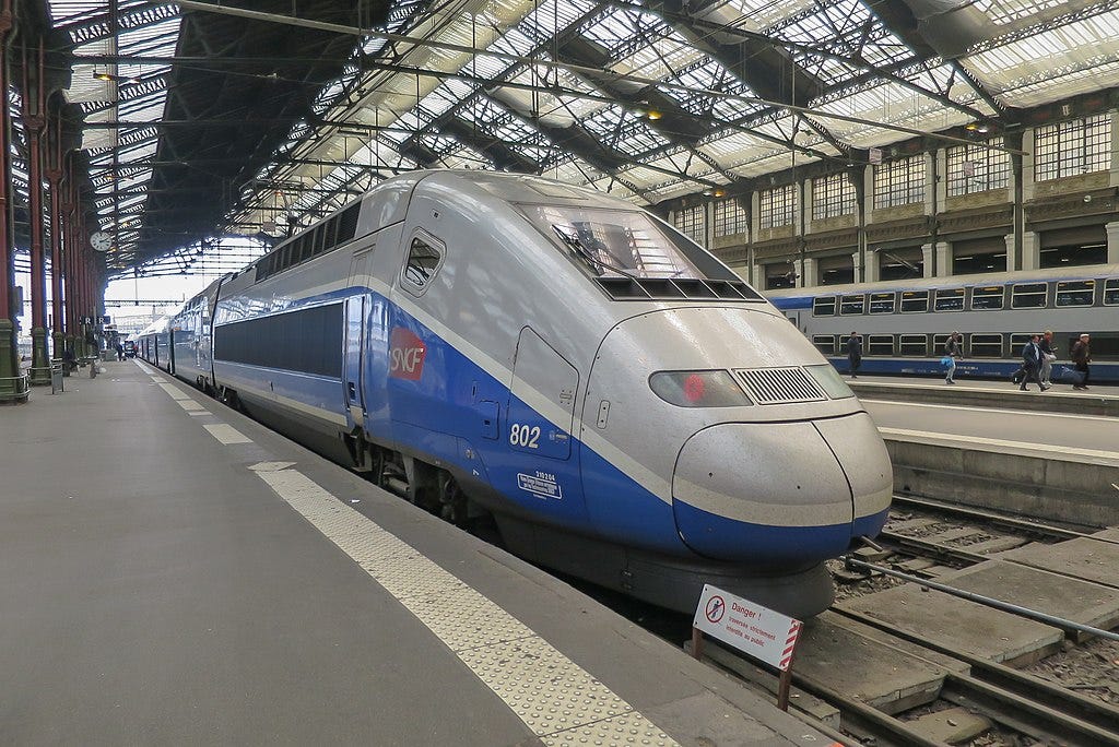 A TGV stopped in Paris Gare de Lyon station