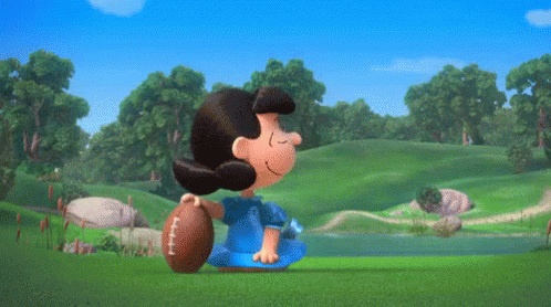 3D animated GIF: Lucy yanks the football away just as Charlie Brown's about to kick it. Over and over and over ad infinitum.